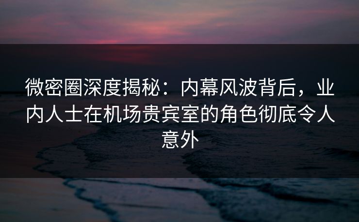 微密圈深度揭秘:内幕风波背后,业内人士在机场贵宾室的角色彻底令人意外