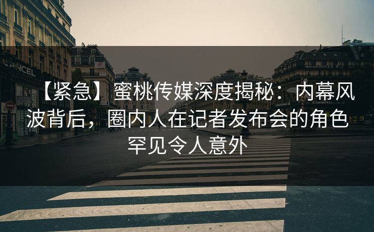 【紧急】蜜桃传媒深度揭秘：内幕风波背后，圈内人在记者发布会的角色罕见令人意外