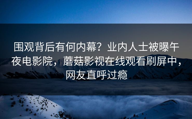 围观背后有何内幕？业内人士被曝午夜电影院，蘑菇影视在线观看刷屏中，网友直呼过瘾