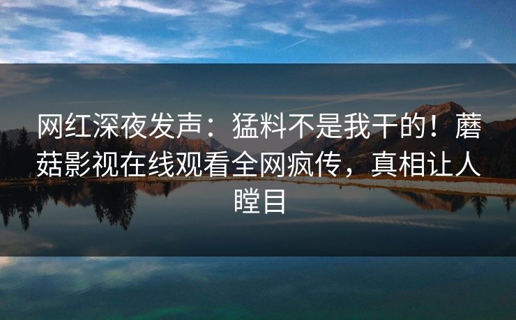 网红深夜发声:猛料不是我干的!蘑菇影视在线观看全网疯传,真相让人瞠目
