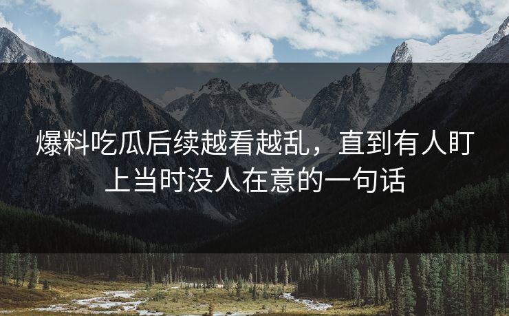 爆料吃瓜后续越看越乱，直到有人盯上当时没人在意的一句话